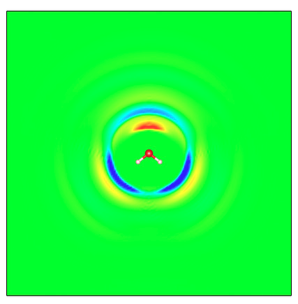 Contour map for charge distribution of solvent around explicit H2O molecule